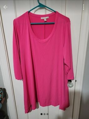 Woman Within Scoop Neck Tunic Top - Hot Pink
